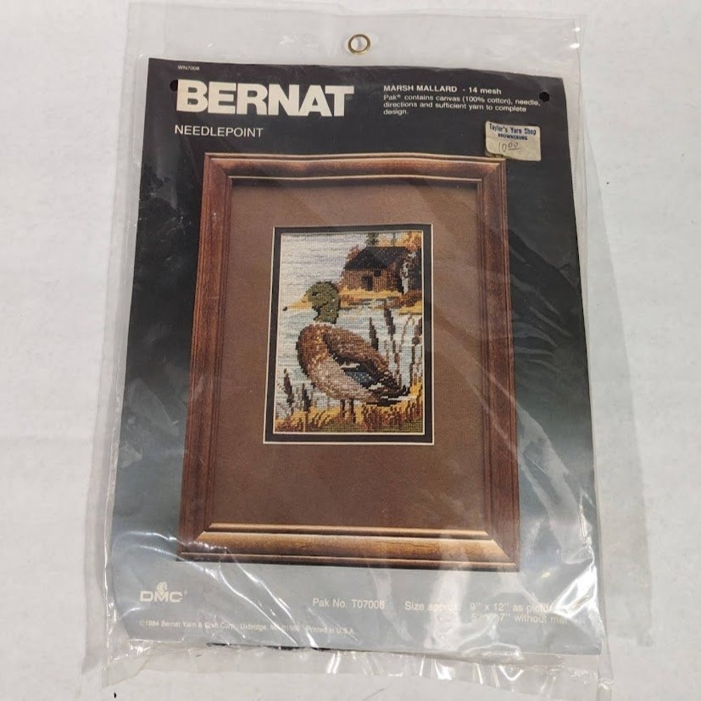 Vintage 1984 Bernat Marsh Mallard Needlepoint Kit T07008 Duck Cabin 14 Mesh DMC